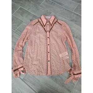 Coach Star Western Cowgirl Glam Pink Sheer Button Down Shirt Blouse Women Size 4